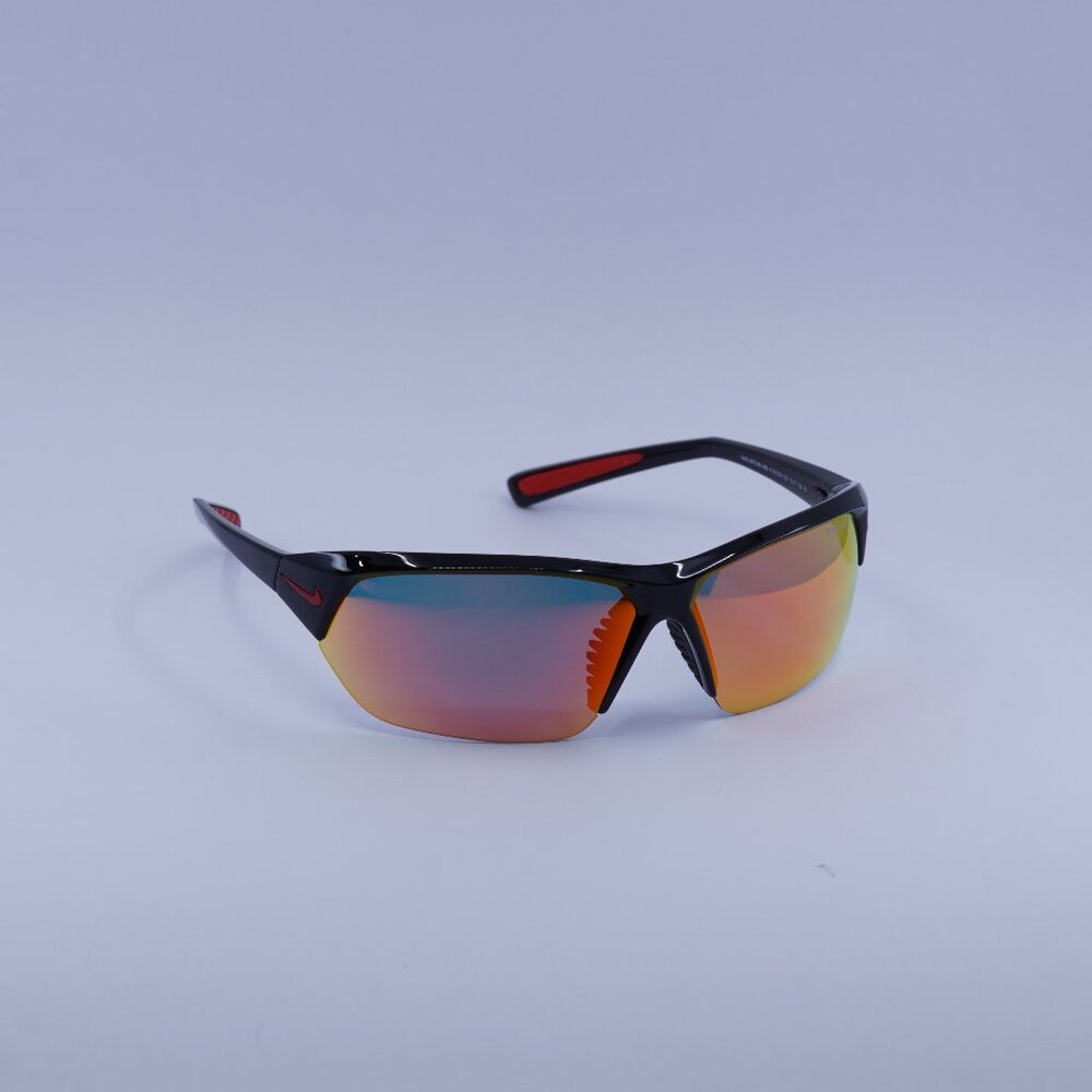 Nike SKYLON ACE M MI DV2163 010 Sunglasses Black Geometric Frame, Red Lenses